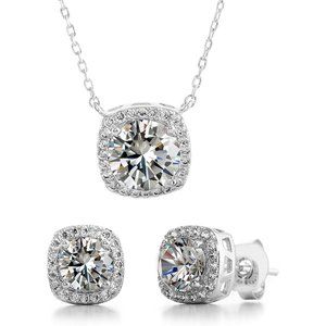 Devin Rose Women's Necklace Earrings Set - Duo Crystal Halo Stud Earring…